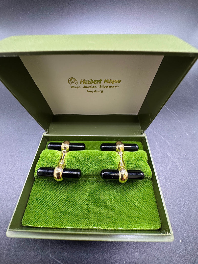 Manschettenknöpfe in 18 Karat Gelbgold – Edelsteineinsätze aus Onyx, Lapis Lazuli & Malachit