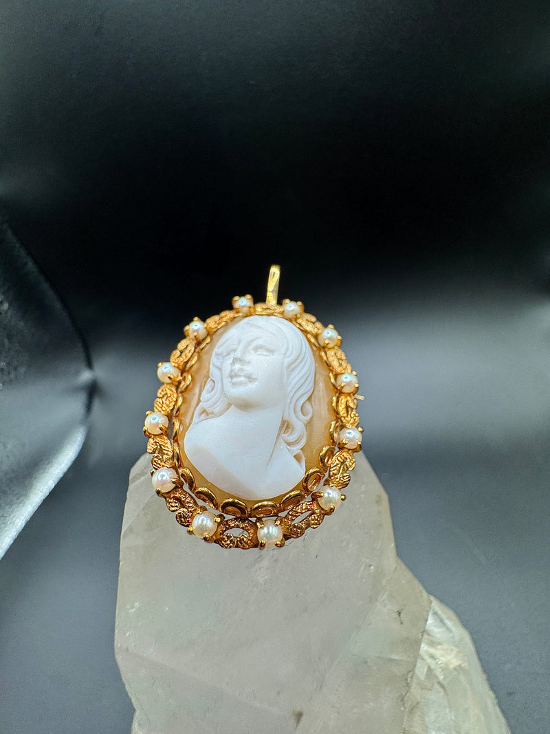 Antike Brosche in 14 Karat Gelbgold mit schöner Muschelgemme