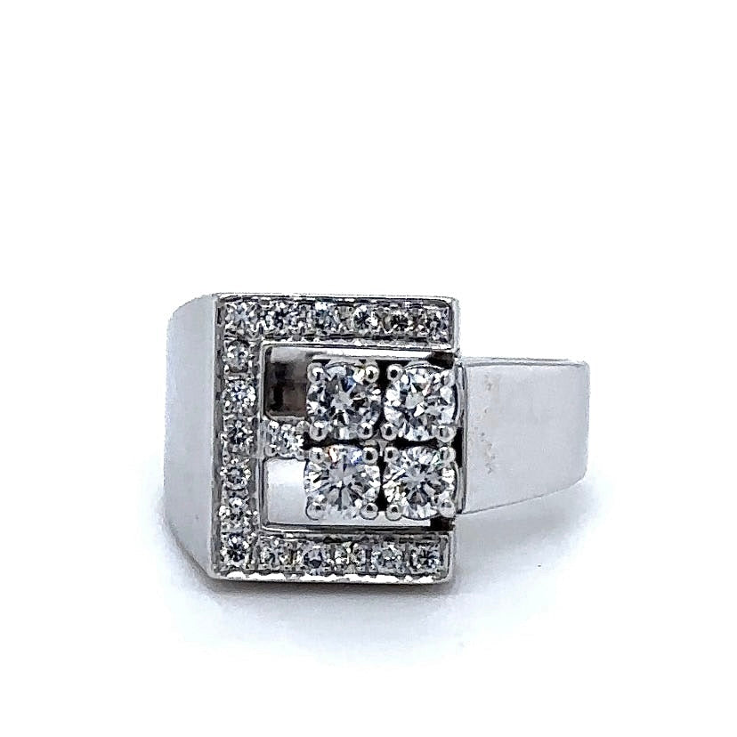 Hoekige witgouden ring van 18 karaat met zeer fijne briljant geslepen diamanten TW/VS