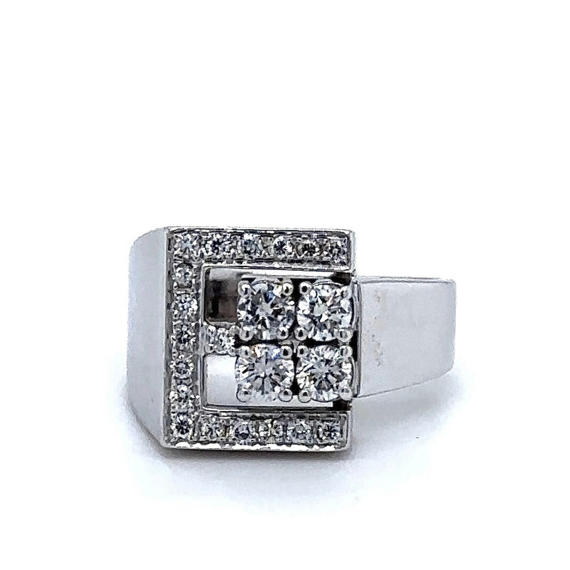 Kantiger Weißgoldring in 18 Karat mit hochfeinen Brillanten TW/VS