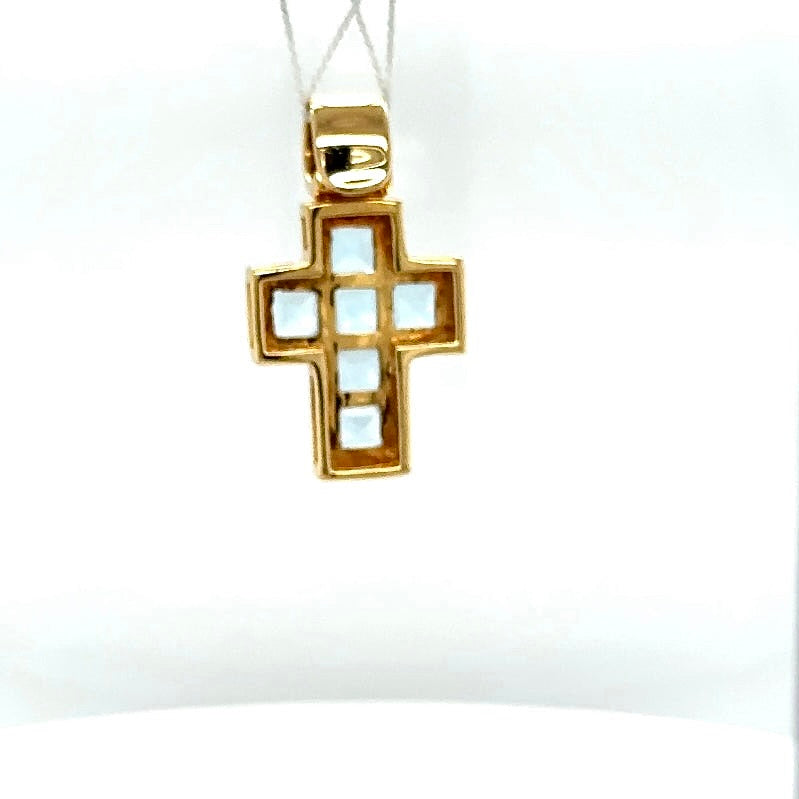 High-quality handmade cross pendant in 18 carat yellow gold with fine topazes