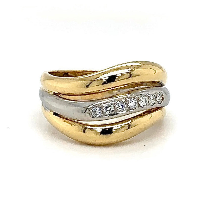 Handgemaakte, elegante bicolor ring van 18 karaat met fijne diamanten
