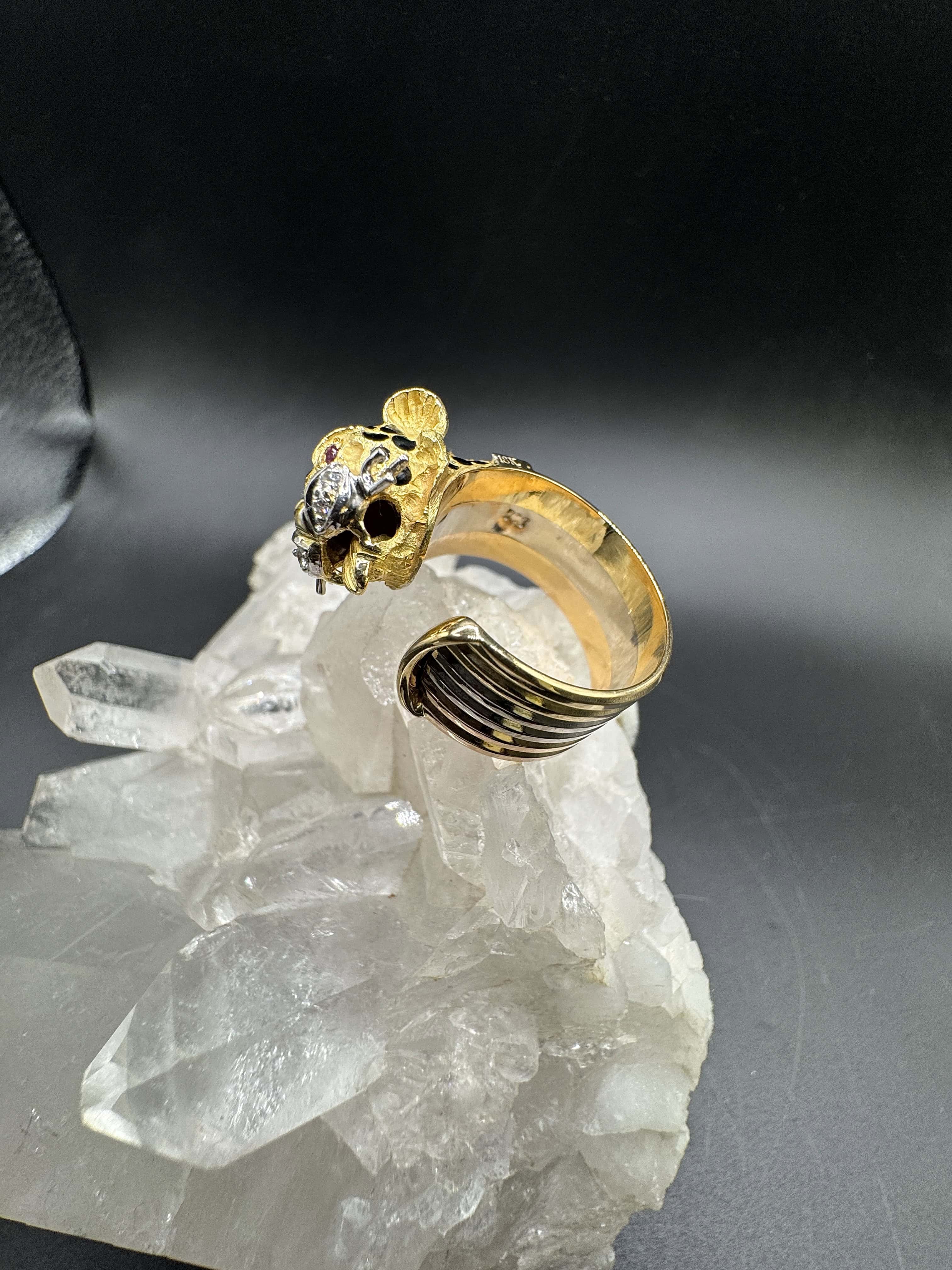 Leuchtender tricolor Ring in 18 Karat Gold mit Rubinen und Brillanten