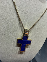 Solid cross in 18 carat yellow gold with fine lapis lazuli - handcrafted