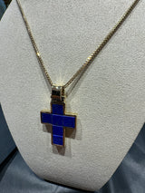 Solid cross in 18 carat yellow gold with fine lapis lazuli - handcrafted