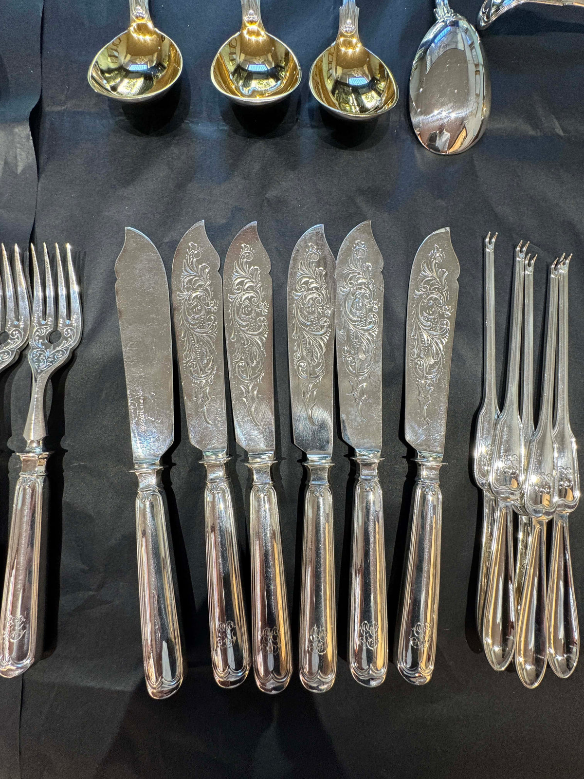 Nobles Koch & Bergfeld Besteckset in 800er Silber mit Feuervergoldung