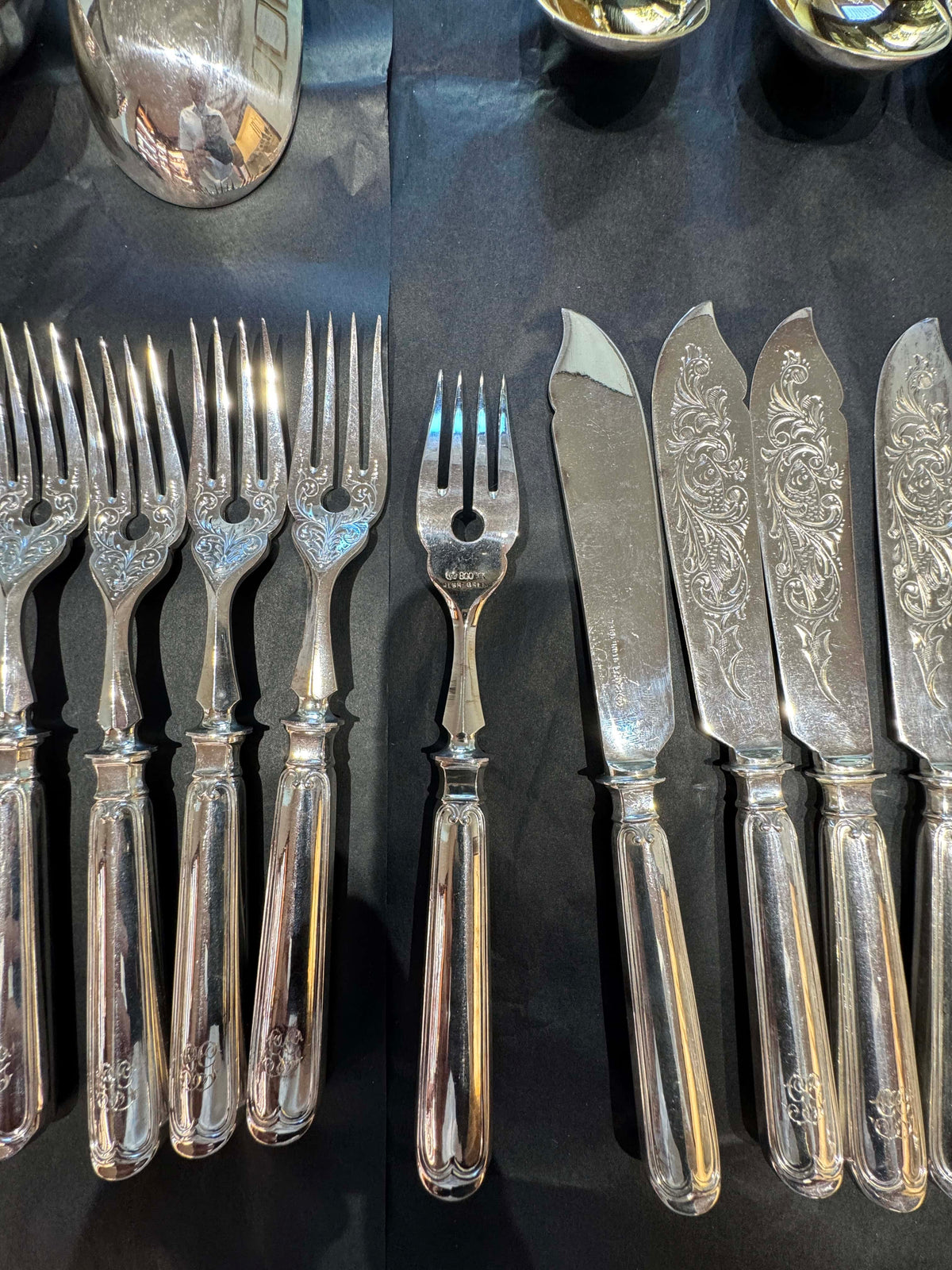Nobles Koch & Bergfeld Besteckset in 800er Silber mit Feuervergoldung