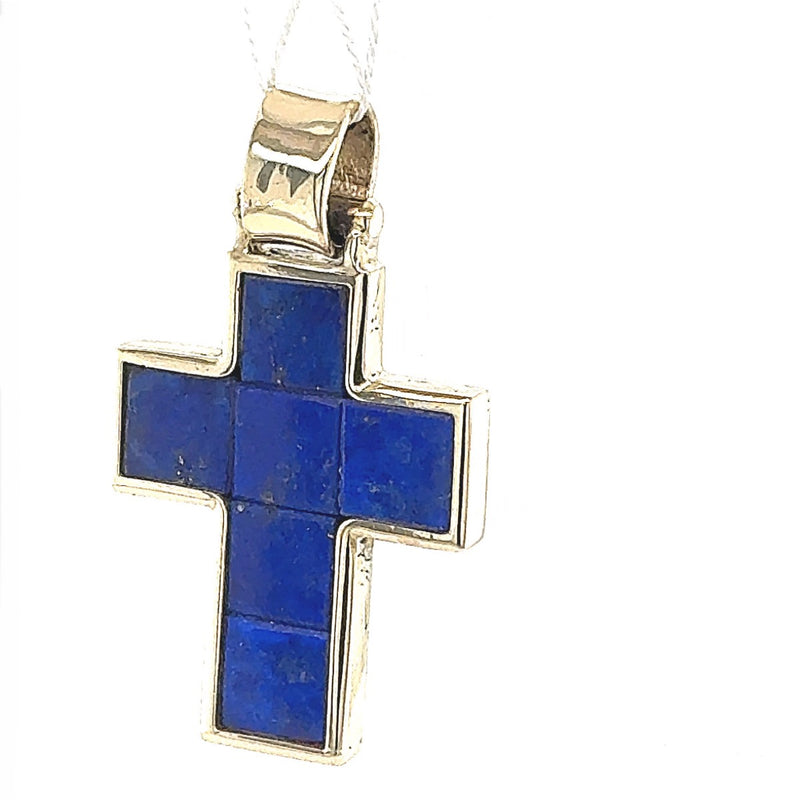 Massives Kreuz in 18 Karat Gelbgold mit feinen Lapis-Lazuli - Handarbeit