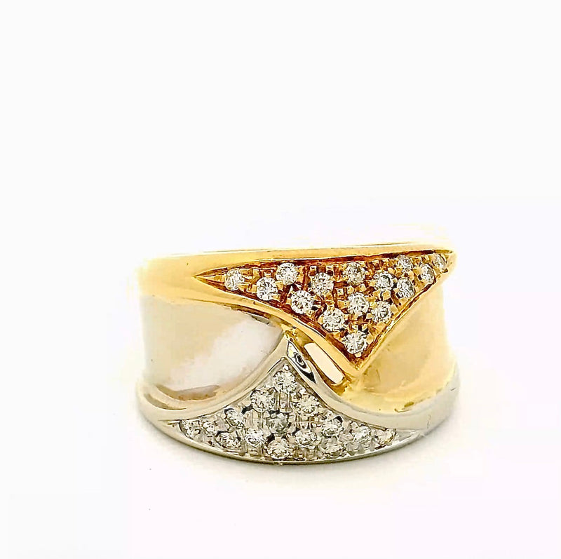 Breiter Bicolor-Ring in 18 Karat Gelb- & Weißgold mit feinen Brillanten