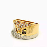 Breiter Bicolor-Ring in 18 Karat Gelb- & Weißgold mit feinen Brillanten