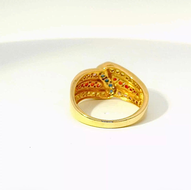 Farbenfroher Ring in 14 Karat Gelbgoldmit Farbsteinen im Wellen-Design