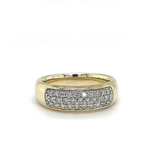 Handmade band ring in 14 carat bicolor with 0.50 carat brilliant-cut diamonds