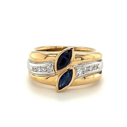 Handgemaakte bicolor ring van 18 karaat met fijne saffieren en briljant geslepen diamanten van KERN