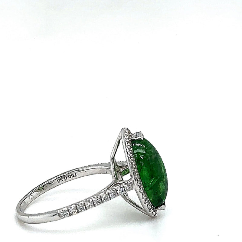 Moderne witgouden ring van 18 karaat met zeer fijne tsavoriet en briljant geslepen diamanten