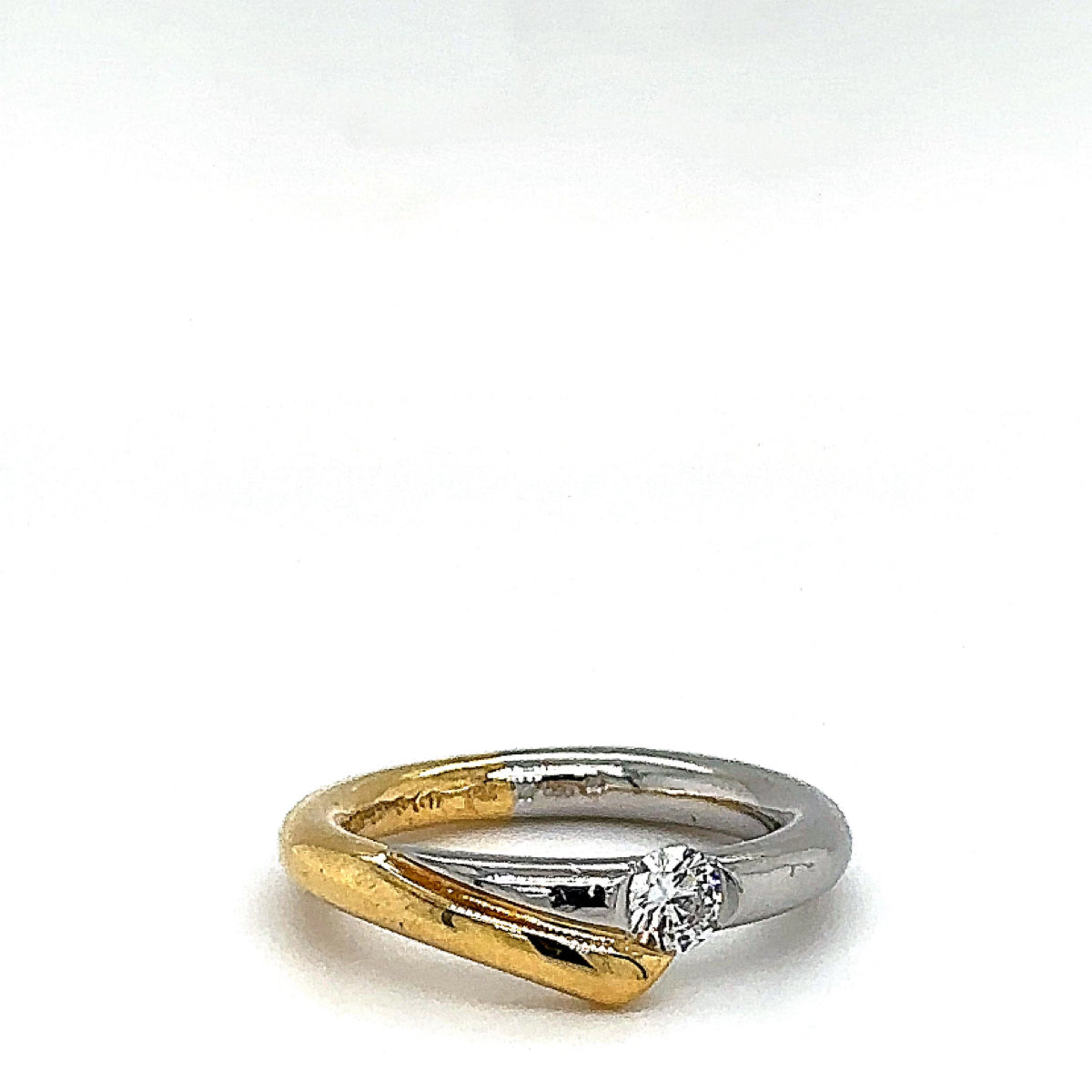 Edele bicolor ring van 18 karaat geelgoud en 950 platina met zeer fijne diamanten - handgemaakt