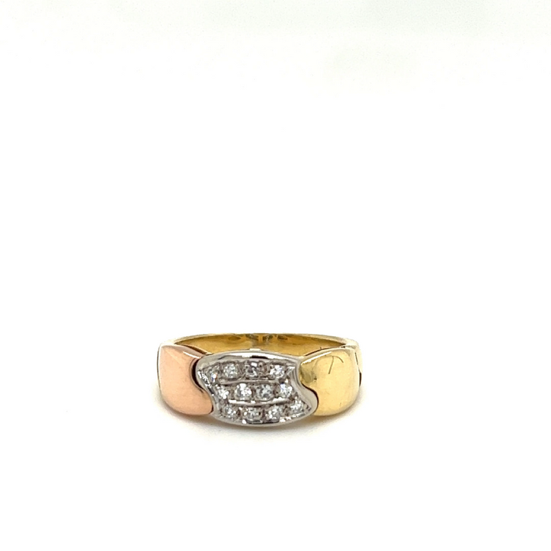 Ausgefallener Tricolor-Ring in 18 Karat mit Diamanten