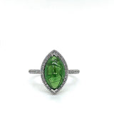 Modern white gold ring in 18 carat with very fine tsavorite and brilliant-cut diamonds
