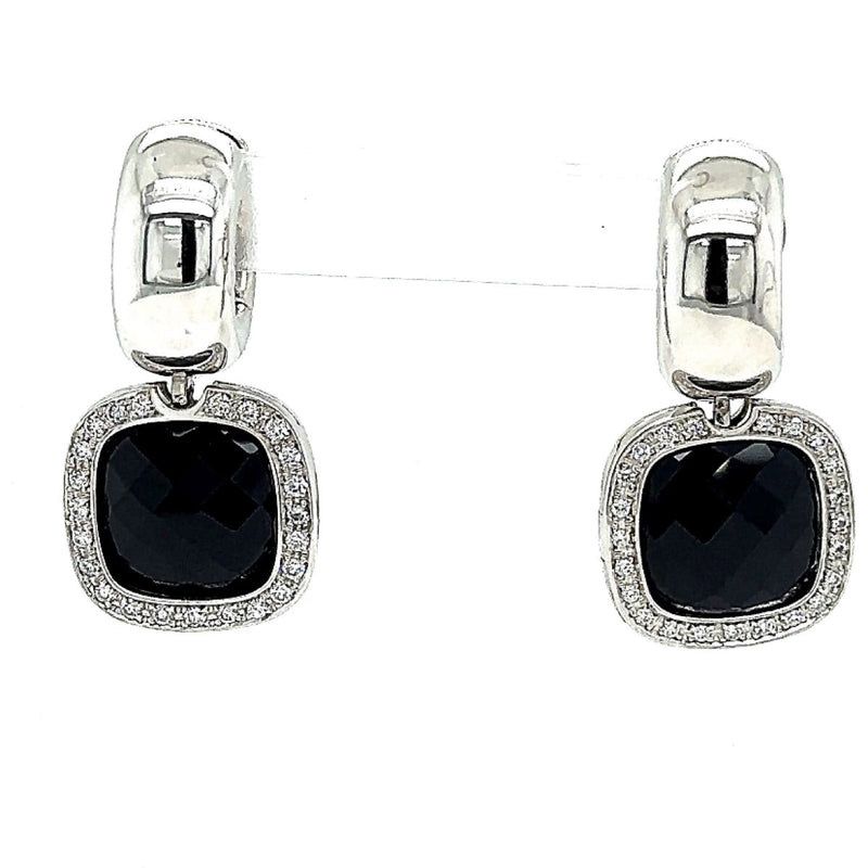 Elegant earrings in 14 carat white gold with diamonds and onix