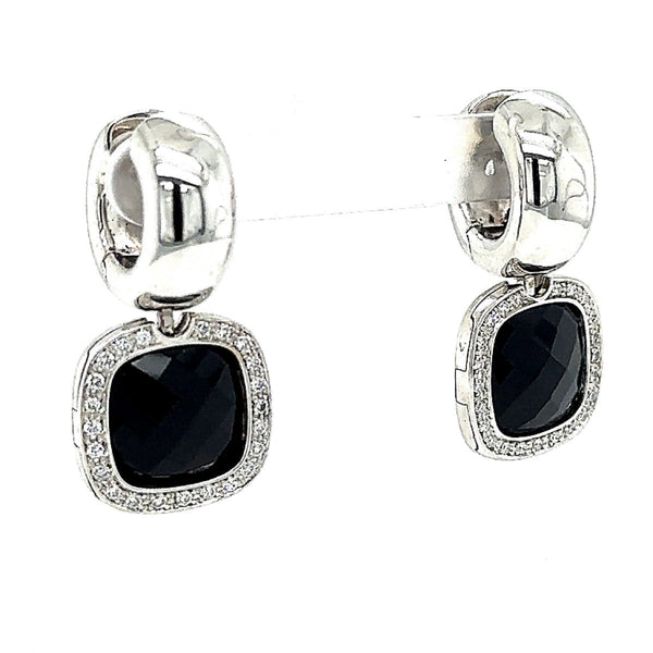 Elegant earrings in 14 carat white gold with diamonds and onix