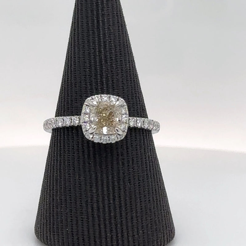 Modern solitaire ring in 18 carat white gold with certified one-carat Fancy Light Brownish Yellow brilliant