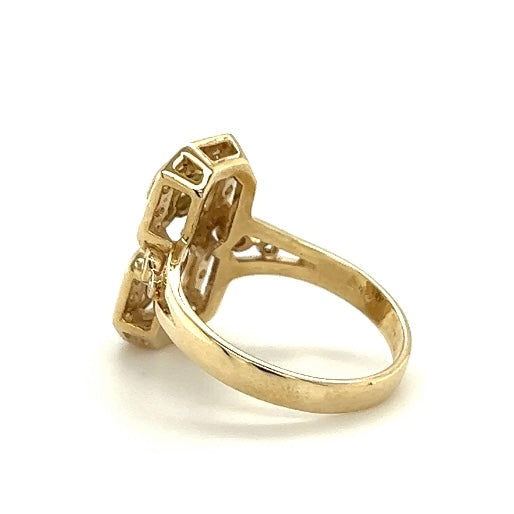 Unique 14 carat yellow gold ring with diamonds, Art Deco