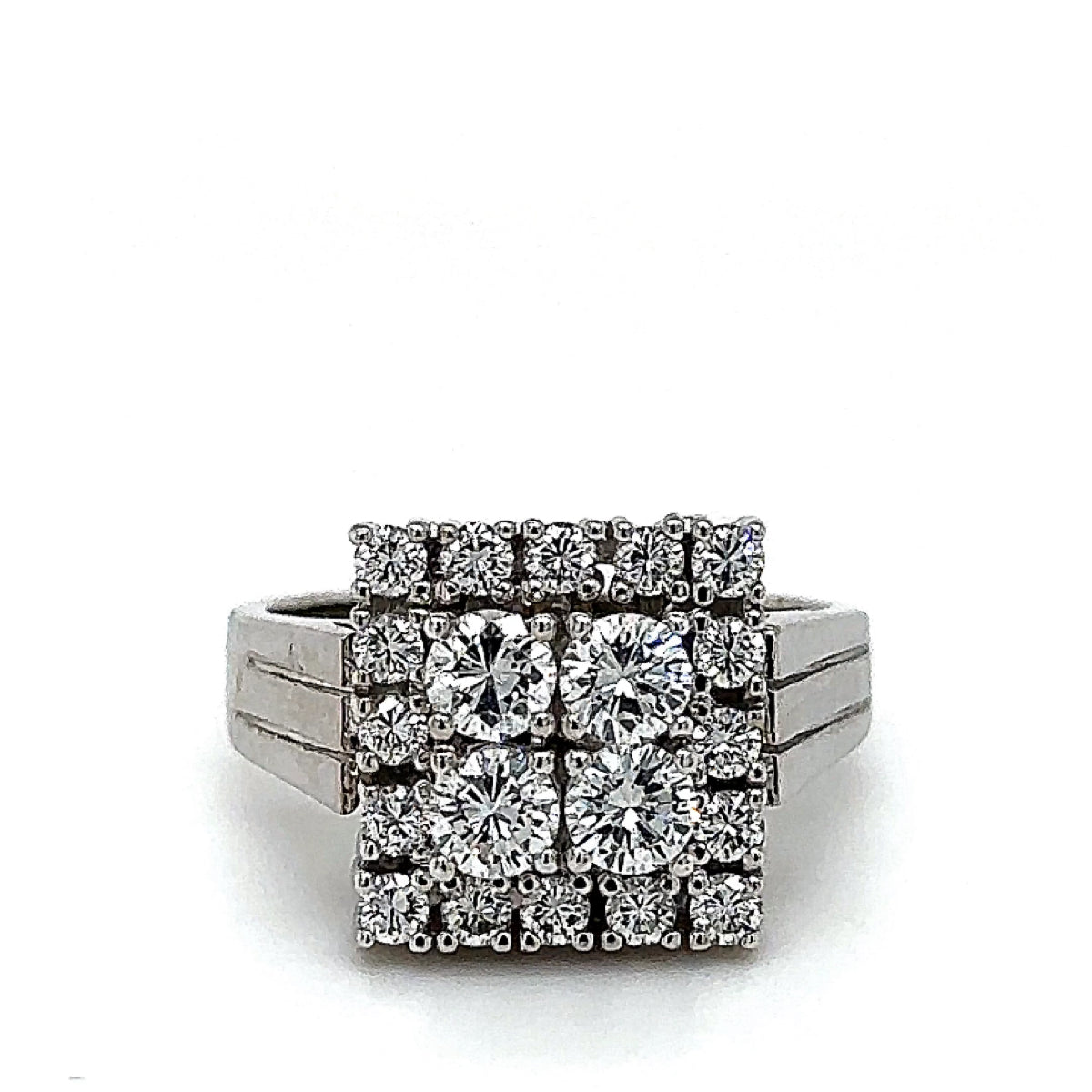 Hoekige witgouden ring van 14 karaat met zeer fijne briljant geslepen diamanten TW/VVS
