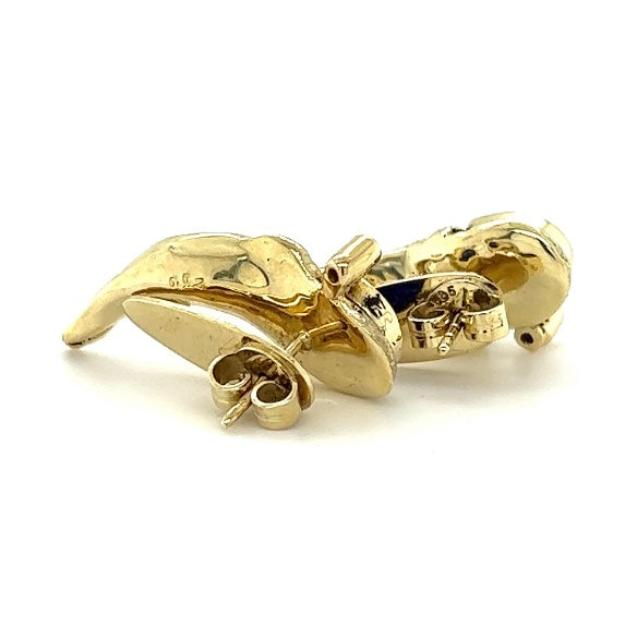 Handmade yellow gold earrings from Bartel Sohn in 14 carat with lapis lazuli