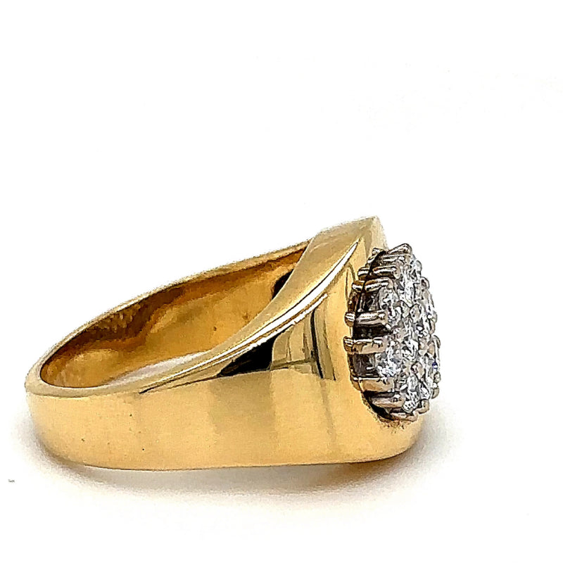 Edele ring in 18 karaat geel- en witgoud met prachtige diamanten - handgemaakt 