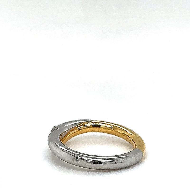Edele bicolor ring van 18 karaat geelgoud en 950 platina met zeer fijne diamanten - handgemaakt
