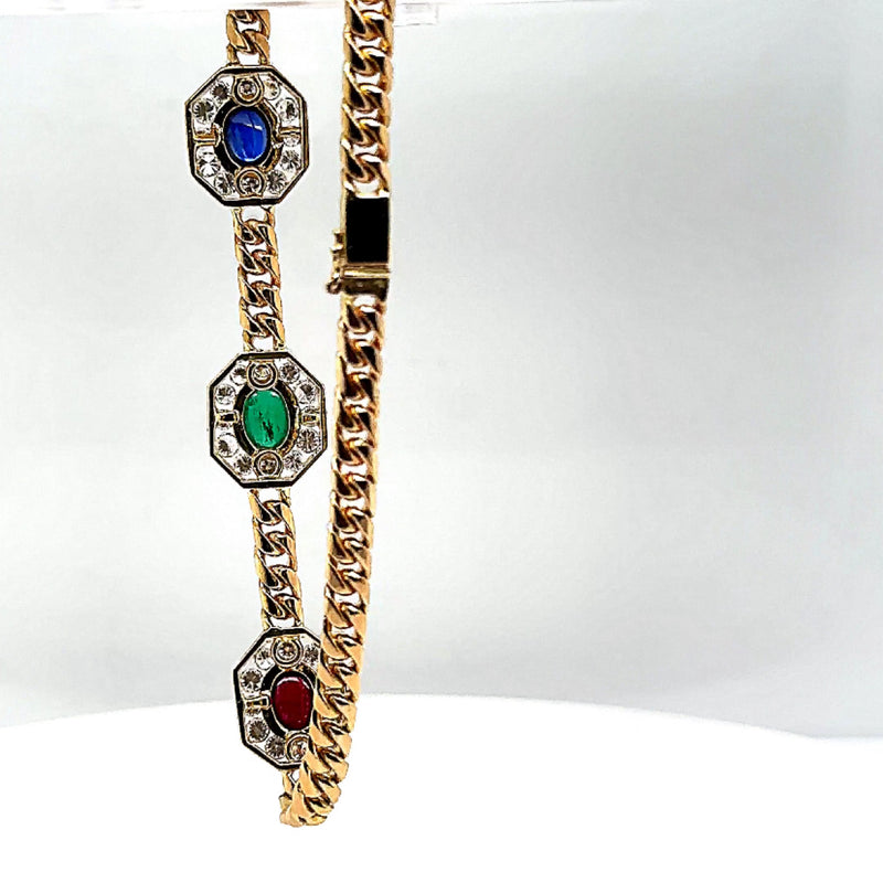Eindrucksvolles Armband in 14 Karat Gelbgold mit Edelsteinen und Brillanten