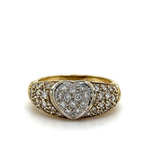 Solid heart ring in 14 carat yellow and white gold with very fine diamonds