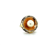 Vintage Ring in 14 Karat Gelbgold mit Akoya-Perle und edlen Verzierungen