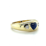 Elegante 14k geelgouden ring met een saffierhart en briljant geslepen diamanten 