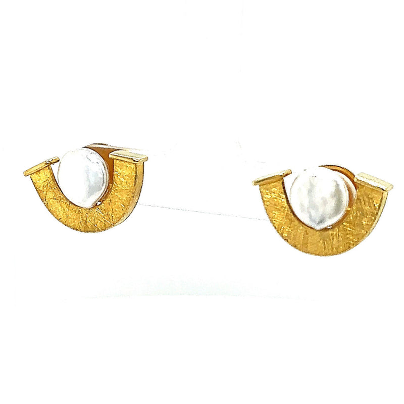 Unusual earrings in 18 carat yellow gold with pearls - elegant handcraft 
