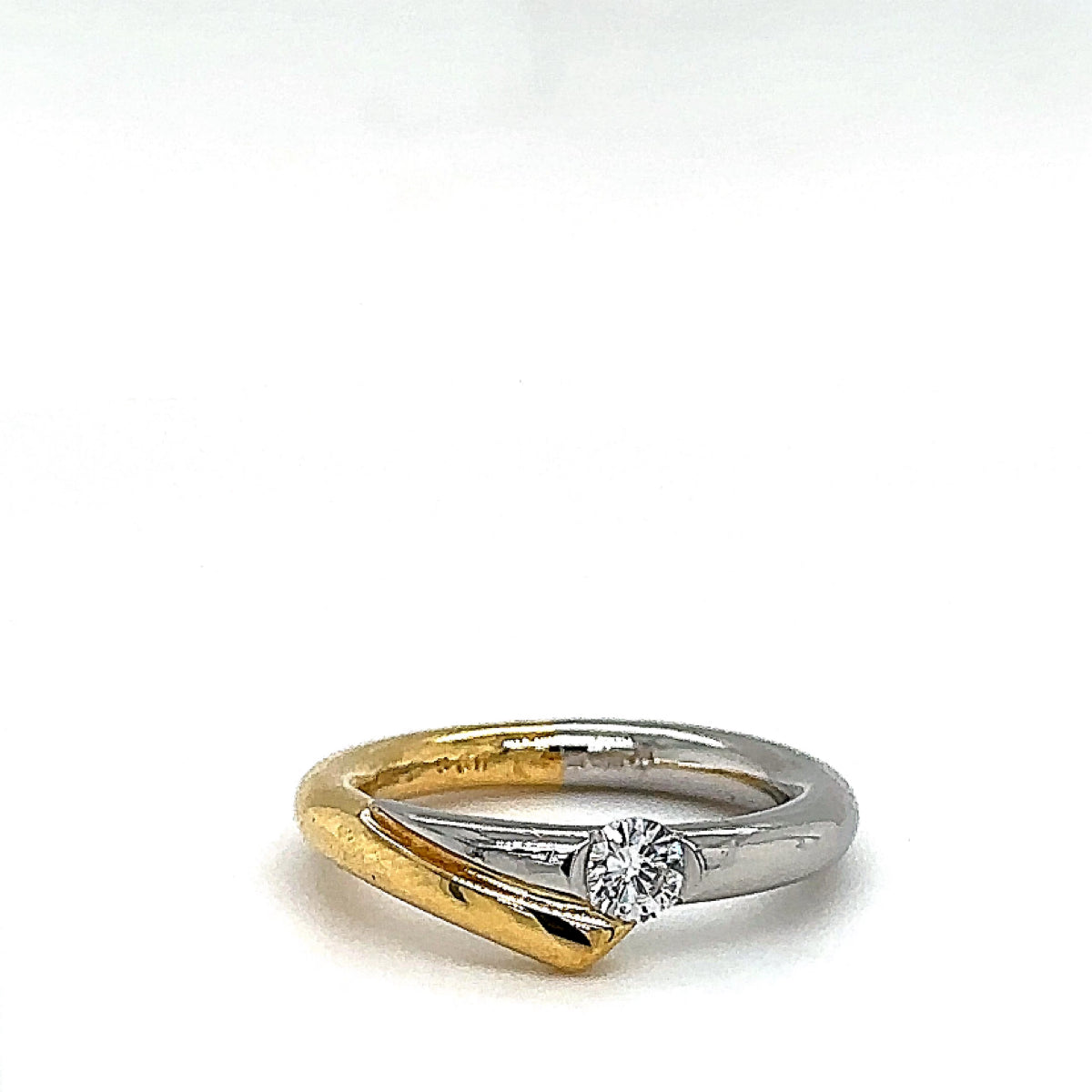 Edele bicolor ring van 18 karaat geelgoud en 950 platina met zeer fijne diamanten - handgemaakt