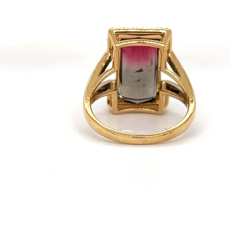 Statement ring with very fine zoned tourmaline and diamonds - unworn