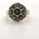 Special handmade rarity - ring in 14 carat yellow gold with lively tourmalines and rubies