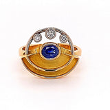 Unusual handcraft in 18 carat yellow and white gold with very fine sapphires and brilliant-cut diamonds