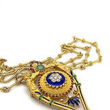 Unique necklace in 18 carats with a special pendant/brooch, with diamonds, emerald &amp; enamel
