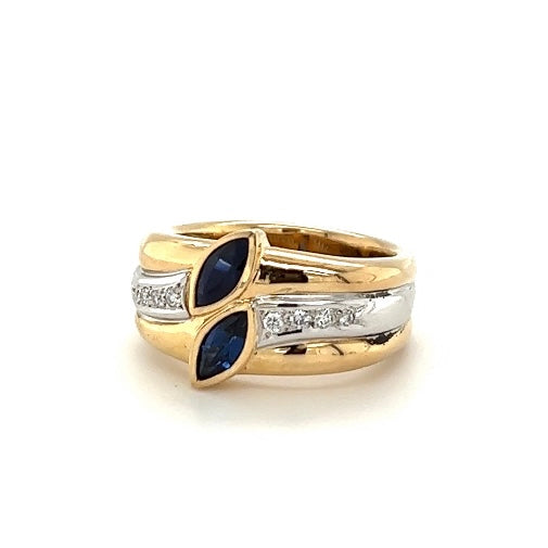 Handgemaakte bicolor ring van 18 karaat met fijne saffieren en briljant geslepen diamanten van KERN