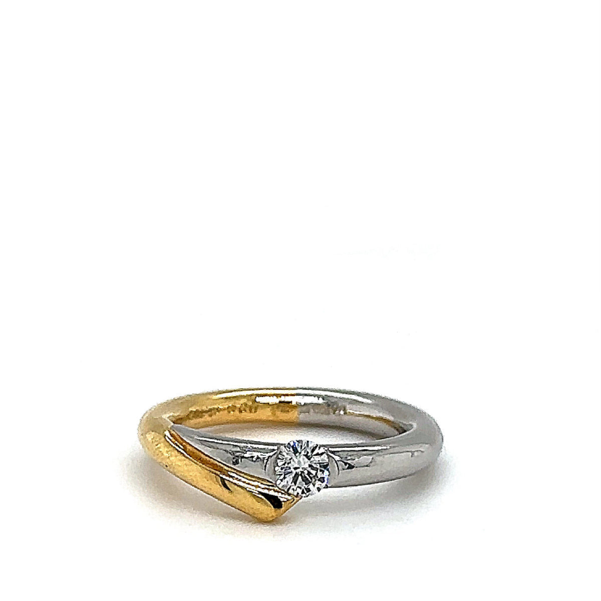 Edele bicolor ring van 18 karaat geelgoud en 950 platina met zeer fijne diamanten - handgemaakt