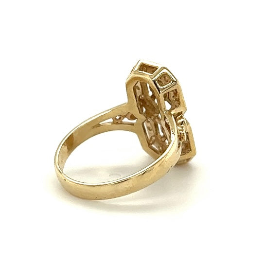Unique 14 carat yellow gold ring with diamonds, Art Deco