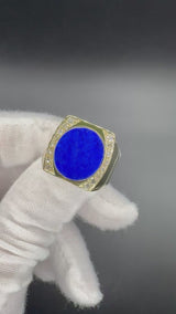 Dominanter Ring in 14 Karat Gelbgold mit Lapis Lazuli und Diamanten