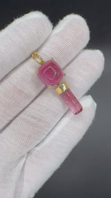 Moderner Anhänger in 14 Karat Gelbgold mit rosa Turmalinen & Brillanten