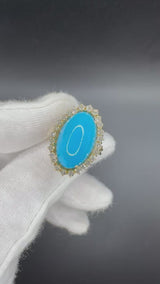 Prunkvoller Ring in 14 Karat Gelbgold mit Türkis & Brillanten