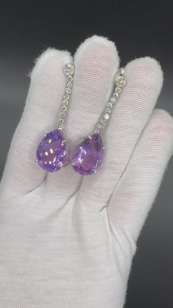 Edle Hängeohrringe in 18 Karat Weißgold mit Altschliff-Diamanten & Amethysten