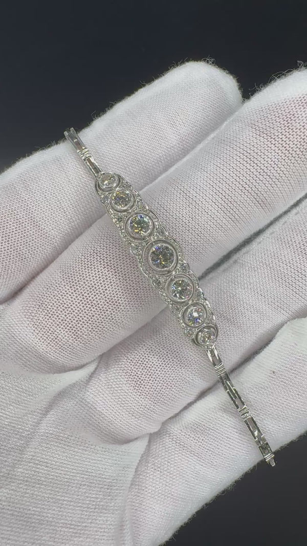 Stilvolles Art-Deco Armband in 14 Karat Weißgold mit feinen Brillanten & Diamanten