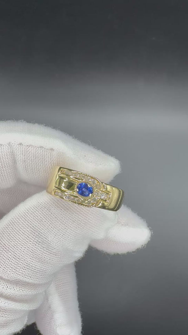 Feiner Saphirring in 18 Karat Gelbgold – Handgefertigt mit Brillanten