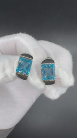 Hochwertige Ohrringe in 18 Karat Weißgold mit Blautopas