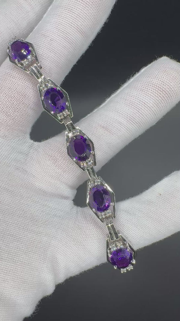 Massives Amethyst Armband in 14 Karat Weißgold mit Diamanten